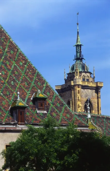 Framed Print : Cathedral Spire Behind the Koifhus Building, Colmar, Alsace, France Framed Print : Cathedral Spire Behind the Koifhus Building, Colmar, Alsace, France