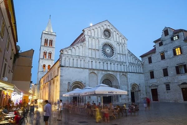 The Cathedral of St. Anastasia (Katedrala sv Stosije) illuminated at dusk, Stari Grad (Old Town), Zadar, Dalmatia, Croatia, Europe