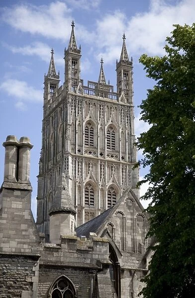 Cathedral tower from the northwest, Gloucester, Gloucestershire, England