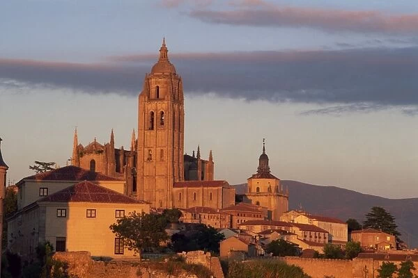 The Cathedral from the west at sunset at Segovia