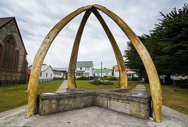 Cathedral and Whalebone Arch, Stanley, capital of the Falkland Islands, South America