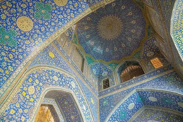 Ceiling of entrance portal in Isfahan blue, Imam Mosque, UNESCO World Heritage Site