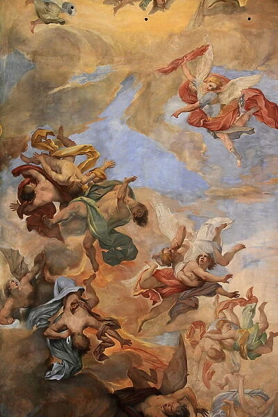 Ceiling fresco in St. Ambrose and St. Charles Basilica, Rome, Lazio, Italy, Europe