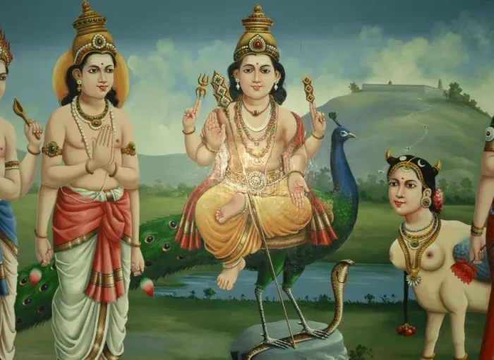 Framed Print : Ceiling paintings of Hindu deities in the Sri Mariamman Framed Print : Ceiling paintings of Hindu deities in the Sri Mariamman