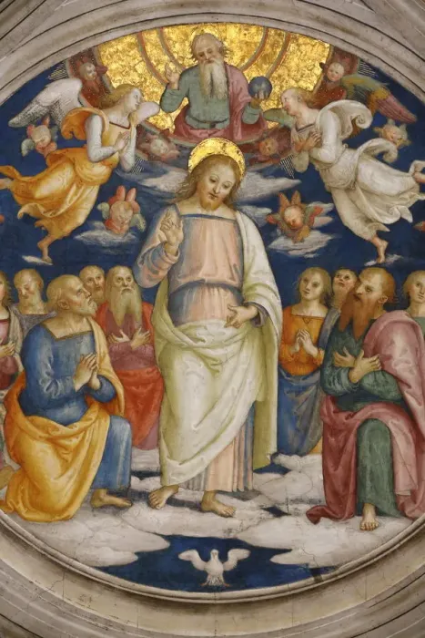 Framed Print : Detail of the ceiling showing Jesus and the Apostles, Room of the Fire in the Borgo Framed Print : Detail of the ceiling showing Jesus and the Apostles, Room of the Fire in the Borgo