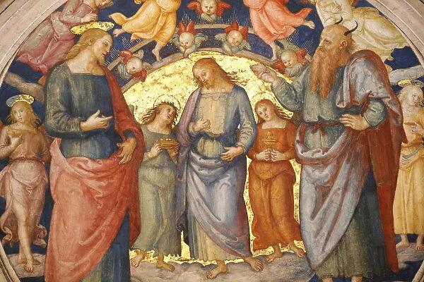 Detail of the ceiling showing the Temptation of Jesus, Room of the Fire in the Borgo