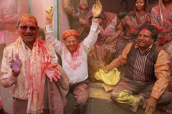 Celebrating Holi festival, Barsana, Uttar Pradesh, India, Asia