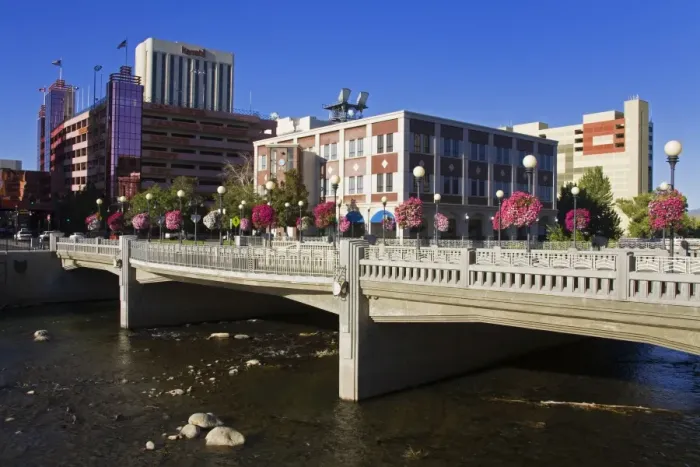 Framed Print : Center Street Bridge in downtown Reno, Nevada, United States of America, North America Framed Print : Center Street Bridge in downtown Reno, Nevada, United States of America, North America