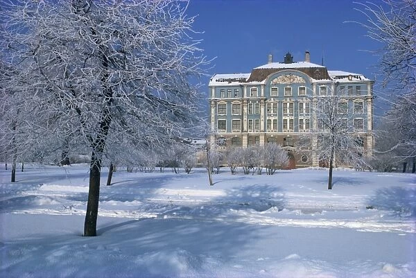 The Central Naval Museum in a snowy winter landscape in St