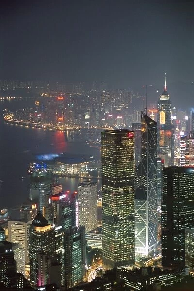 Central skyline and Victoria Harbour at night, Hong Ko Island, Hong Kong, China, Asia