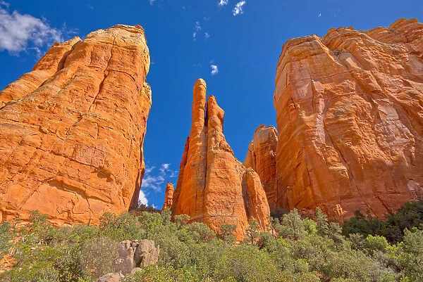 The Central Spires of Cathedral Rock viewed from the west side of the formation, Sedona