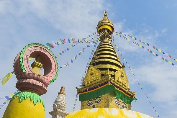 Central Stupa and Buddha eyes, Swayambunath (Monkey Temple), UNESCO World Heritage Site