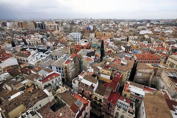 Central Valencia from the tower of the Metropolitan Cathedral Basilica of the Assumption of Our Lady of Valencia, Valencia, Spain, Europe