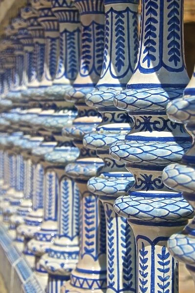 Ceramic decor columns, Plaza de Espana, Seville, Andalusia, Spain, Europe