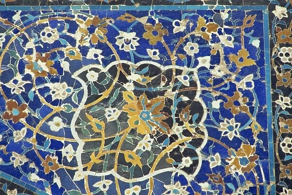 Ceramic detail, Mir-i-Arab madrasah facade, Bukhara, Uzbekistan, Central Asia, Asia