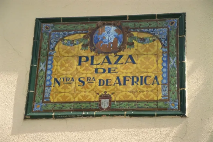 Framed Print : Ceramic tile plaque in main square, Ceuta, Spanish North Africa, Africa Framed Print : Ceramic tile plaque in main square, Ceuta, Spanish North Africa, Africa