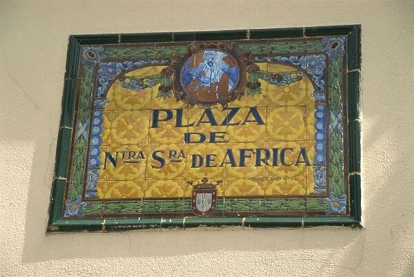 Ceramic tile plaque in main square, Ceuta, Spanish North Africa, Africa