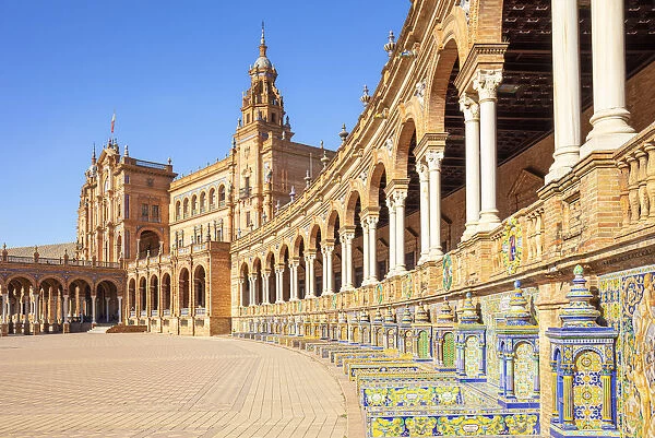 Ceramic tiles in the alcoves and arches of the Plaza de Espana, Maria Luisa Park, Seville