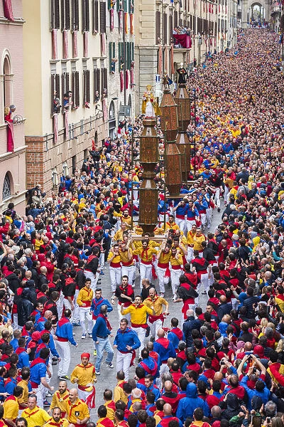 Ceri Festival, Race of Ceri in the town, Gubbio, Umbria, Italy, Europe