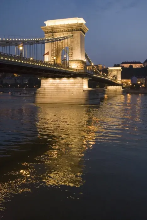 Framed Print : Chain Bridge over Danube in the evening