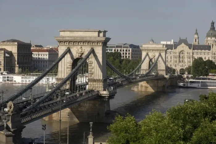 Framed Print : Chain bridge seen from above Clark Adam square, Budapest, Hungary, Europe Framed Print : Chain bridge seen from above Clark Adam square, Budapest, Hungary, Europe