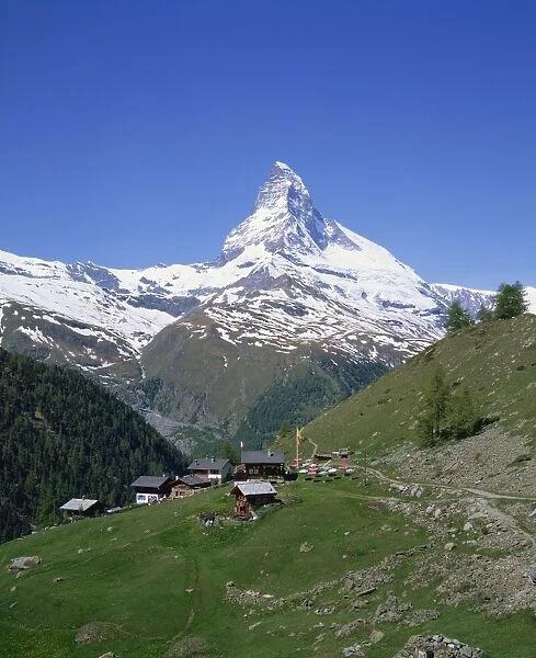 Chalets and restaurants below the Matterhorn in Switzerland