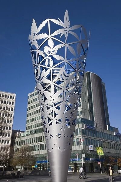 The Chalice modern steel sculpture by Neil Dawson in Cathedral Square, Christchurch