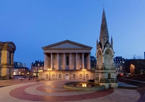 Chamberlain Square at dusk, Birmingham, Midlands, England, United Kingdom, Europe
