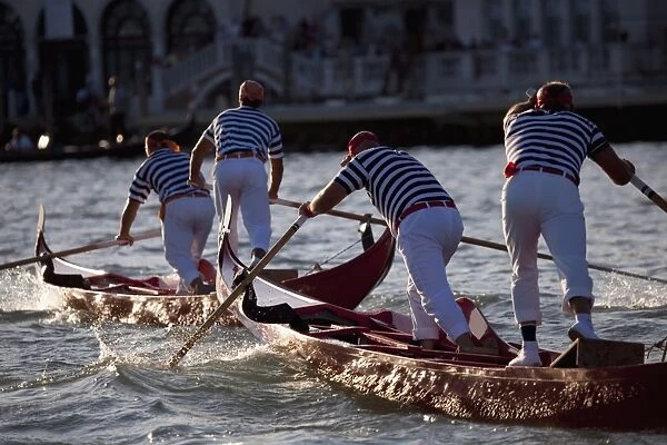 Champions regatta on gondolini during the Regata Storica 2009, Venice, Veneto