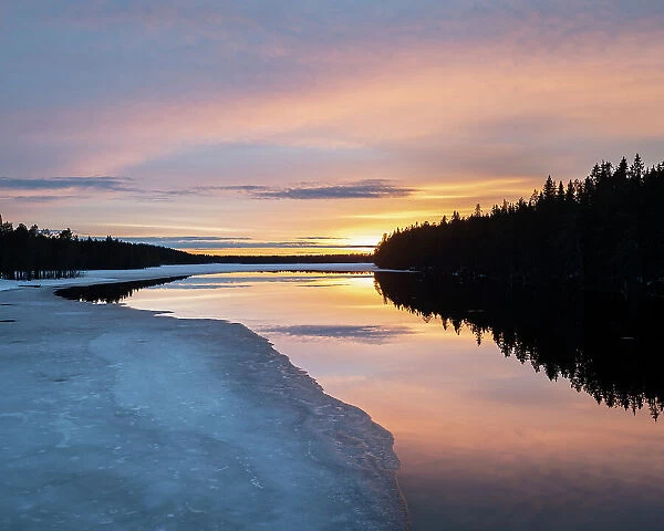 Channel leading to Lake Likapera at sunset, Finland, Europe