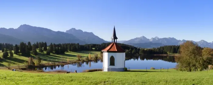 Framed Print : Chapel at Hergratsrieder See lake with Allgau Alps, near Fussen, Allgau, Ostallgau, Bavaria, Germany, Europe Framed Print : Chapel at Hergratsrieder See lake with Allgau Alps, near Fussen, Allgau, Ostallgau, Bavaria, Germany, Europe