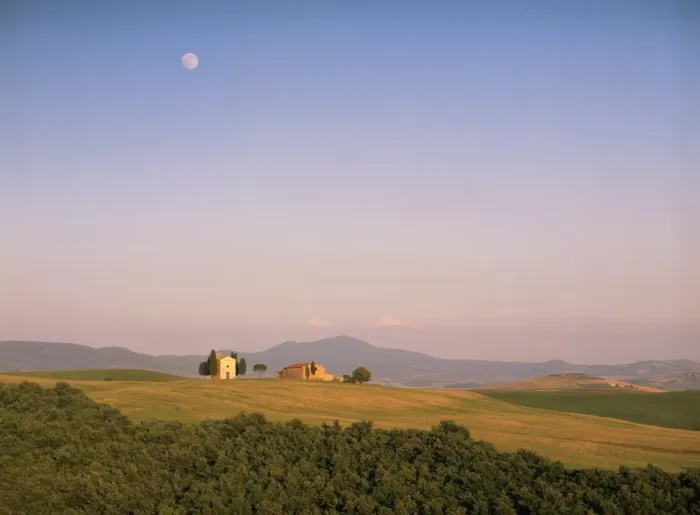 Framed Print : Chapel and moon, near Pienza, Siena Province, Tuscany, Italy, Europe