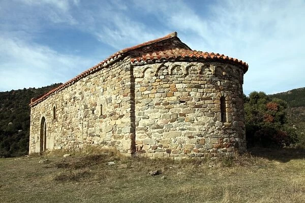 Chapel of St. Eulalia, probably built in the 3rd century AD, near Arboussols, Pyrenees-Orientales, Languedoc-Roussillon, France, Europe