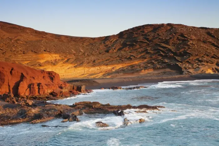 Framed Print : Charco de los Clicos lake at sunset, bay of El Golfo, Lanzarote, Canary Islands, Spain Framed Print : Charco de los Clicos lake at sunset, bay of El Golfo, Lanzarote, Canary Islands, Spain