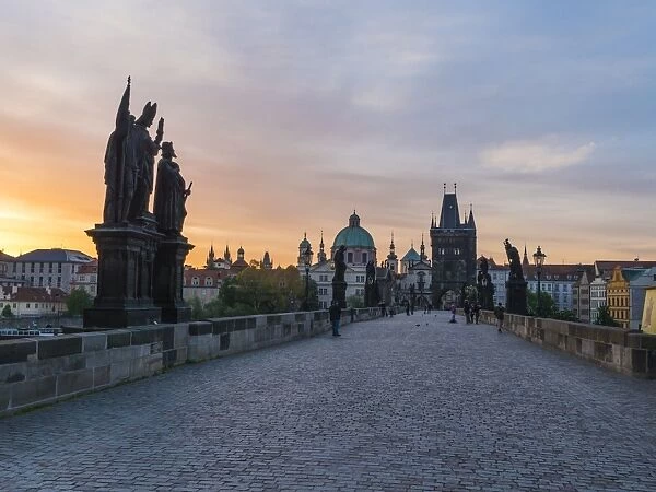 Charles Bridge in the early morning, UNESCO World Heritage Site, Prague, Czech Republic