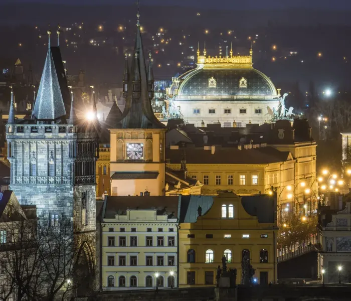 Framed Print : Charles Bridge East Tower and National Theatre at night, Prague, Czech Republic, Europe Framed Print : Charles Bridge East Tower and National Theatre at night, Prague, Czech Republic, Europe