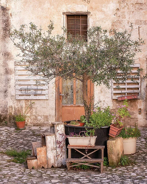 Charming rustic scene in the old town of Matera, Basilicata, Italy, Europe
