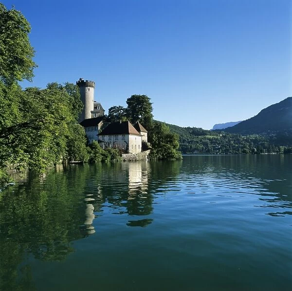 Chateau beside lake, Duingt, Lake Annecy, Rhone Alpes, France, Europe