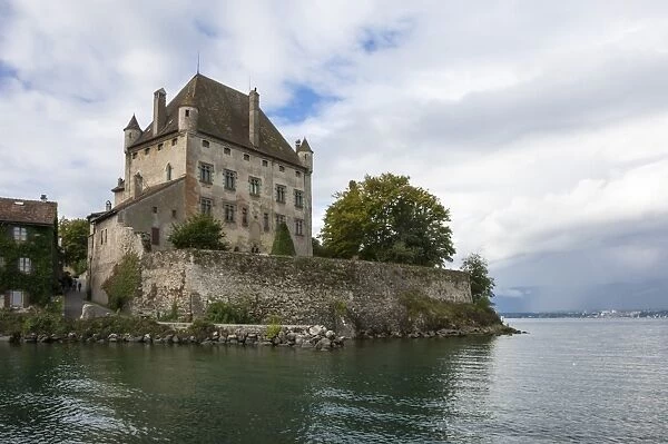 Chateau on the lake edge at the Medieval village of Yvoire, Lake Leman (Lake Geneva)