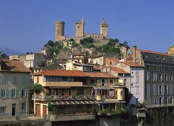 Chateau and old town, Foix, Ariege, Midi-Pyrenees, France, Europe