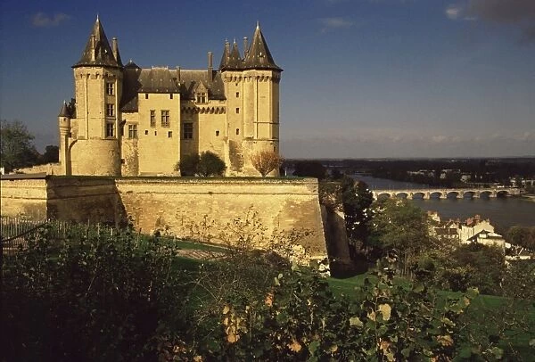 Chateau, with Pont Cessart in distance, River Loire, Saumur, UNESCO World Heritage Site