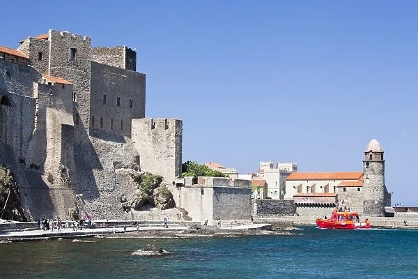 The Chateau-Royal and the Church of Notre-Dame-des-Anges from the harbour at Collioure, Cote Vermeille, Languedoc-Roussillon, France, Europe