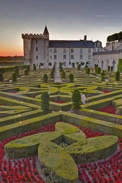 The Chateau of Villandry at sunset, UNESCO World Heritage Site, Indre-et-Loire, Loire Valley, France, Europe