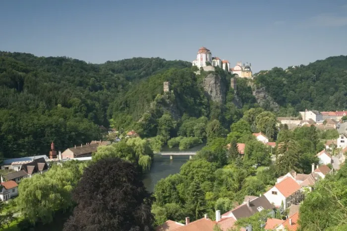 Framed Print : Chateau Vranov, town of Vranov nad Dyji and River Dyje, Brnensko Region