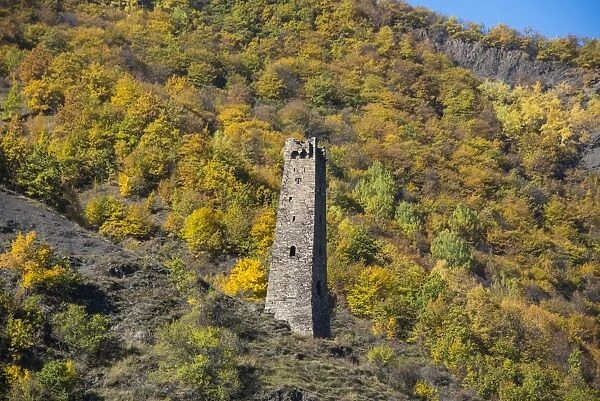 Chechen watchtower in the Chechen Mountains near Itum Kale, Chechnya, Caucasus, Russia, Europe