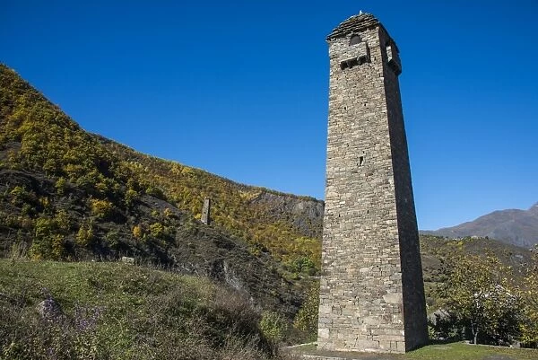Chechen watchtowers in the Chechen Mountains near Itum Kale, Chechnya, Caucasus, Russia, Europe