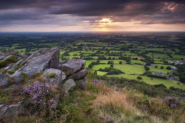 The Cheshire Plain viewed from Bosley Cloud in summer, Cloudside, near Bosley, Cheshire, England, United Kingdom, Europe