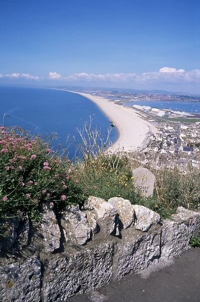 Chesil Beach and Portland Harbour, Isle of Portland, Dorset, England, United Kingdom