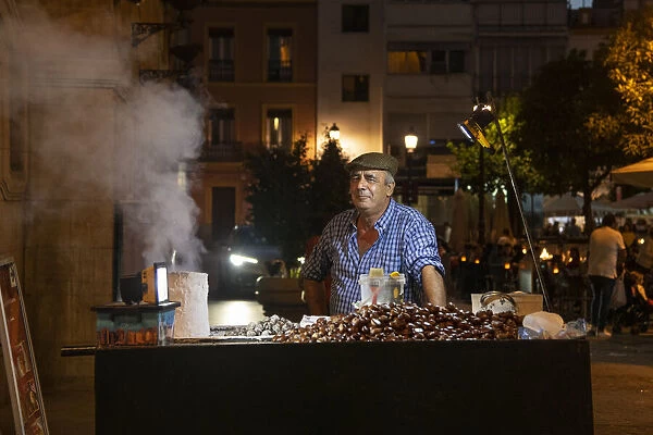 Chestnut vendor in Seville, Andalucia, Spain, Europe