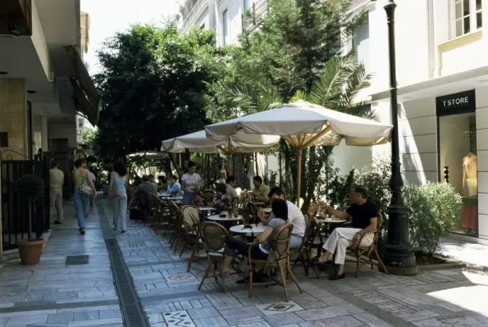 Framed Print : Chic cafe and fashion shop area Framed Print : Chic cafe and fashion shop area